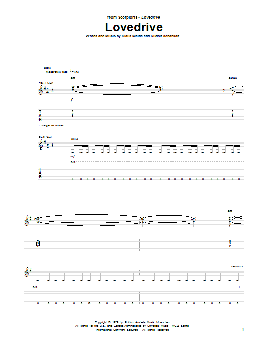 Scorpions Lovedrive sheet music notes and chords. Download Printable PDF.