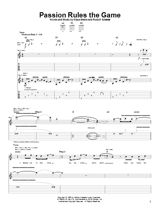 Scorpions Passion Rules The Game sheet music notes and chords - Download Printable PDF and start playing in minutes.
