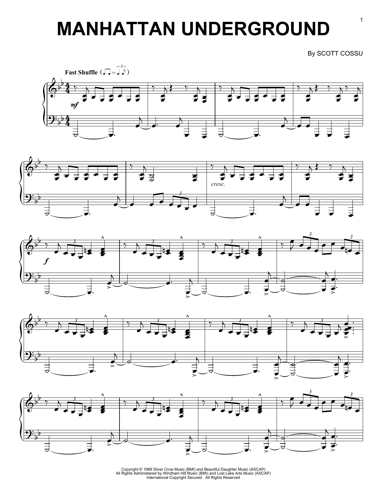 Scott Cossu Manhattan Underground sheet music notes and chords. Download Printable PDF.