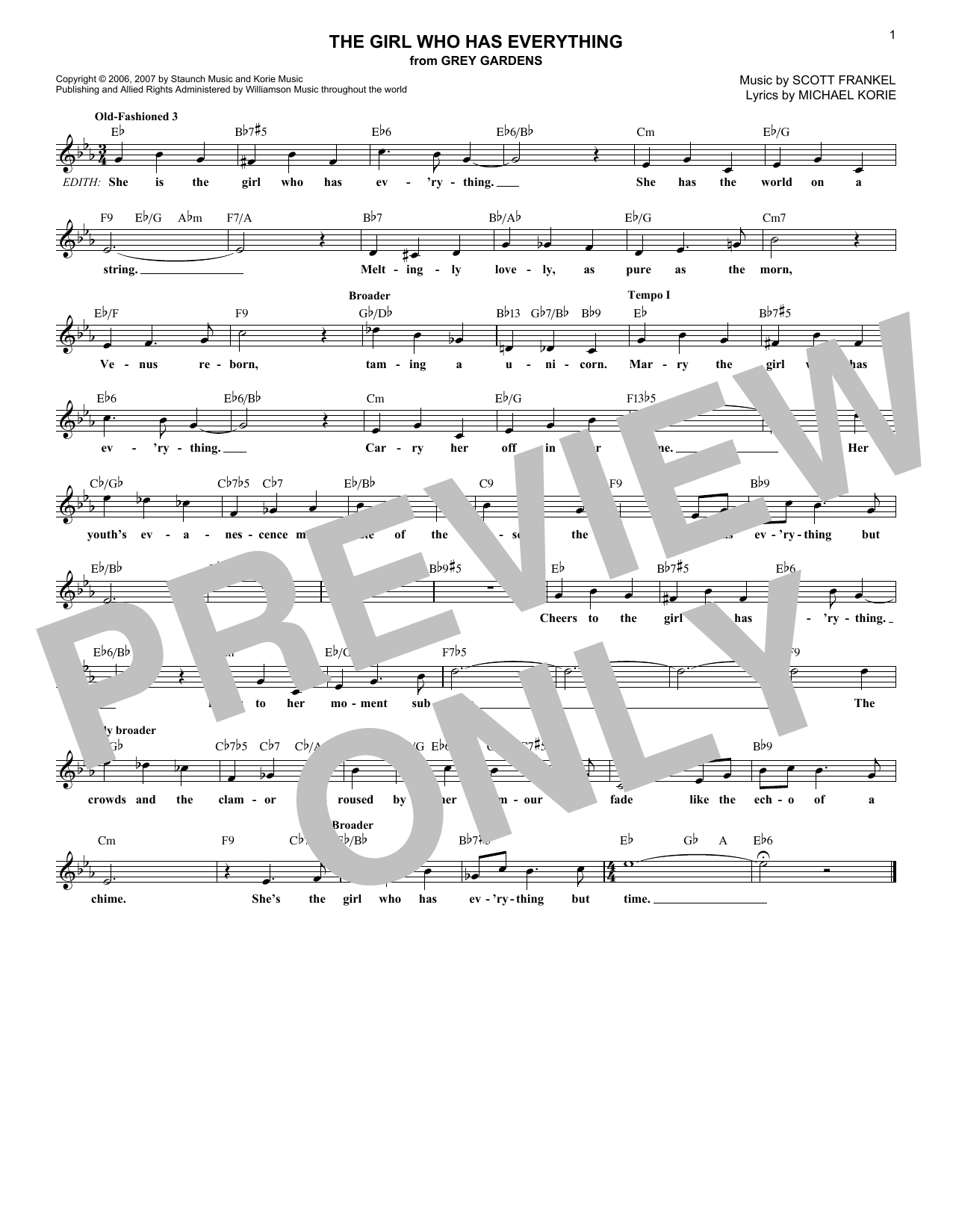 Learn to play Scott Frankel The Girl Who Has Everything sheet music for Lead Sheet / Fake Book in minutes. Price: 5.9900$ Scott Frankel The Girl Who Has Everything sheet music notes and chords arranged for Lead Sheet / Fake Book