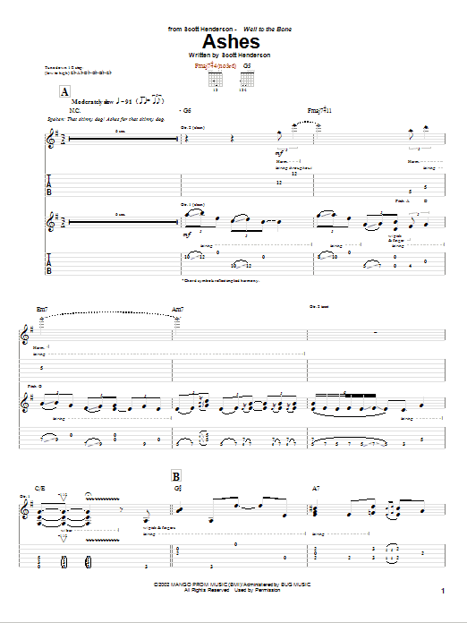 Scott Henderson Ashes sheet music notes and chords. Download Printable PDF.