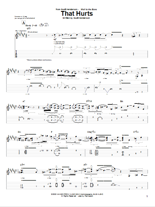 Scott Henderson That Hurts sheet music notes and chords. Download Printable PDF.