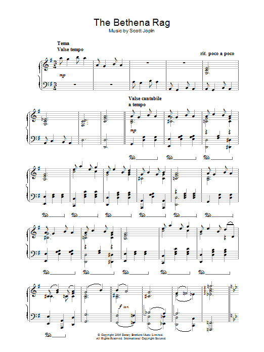 Scott Joplin Bethena Rag sheet music notes and chords. Download Printable PDF.