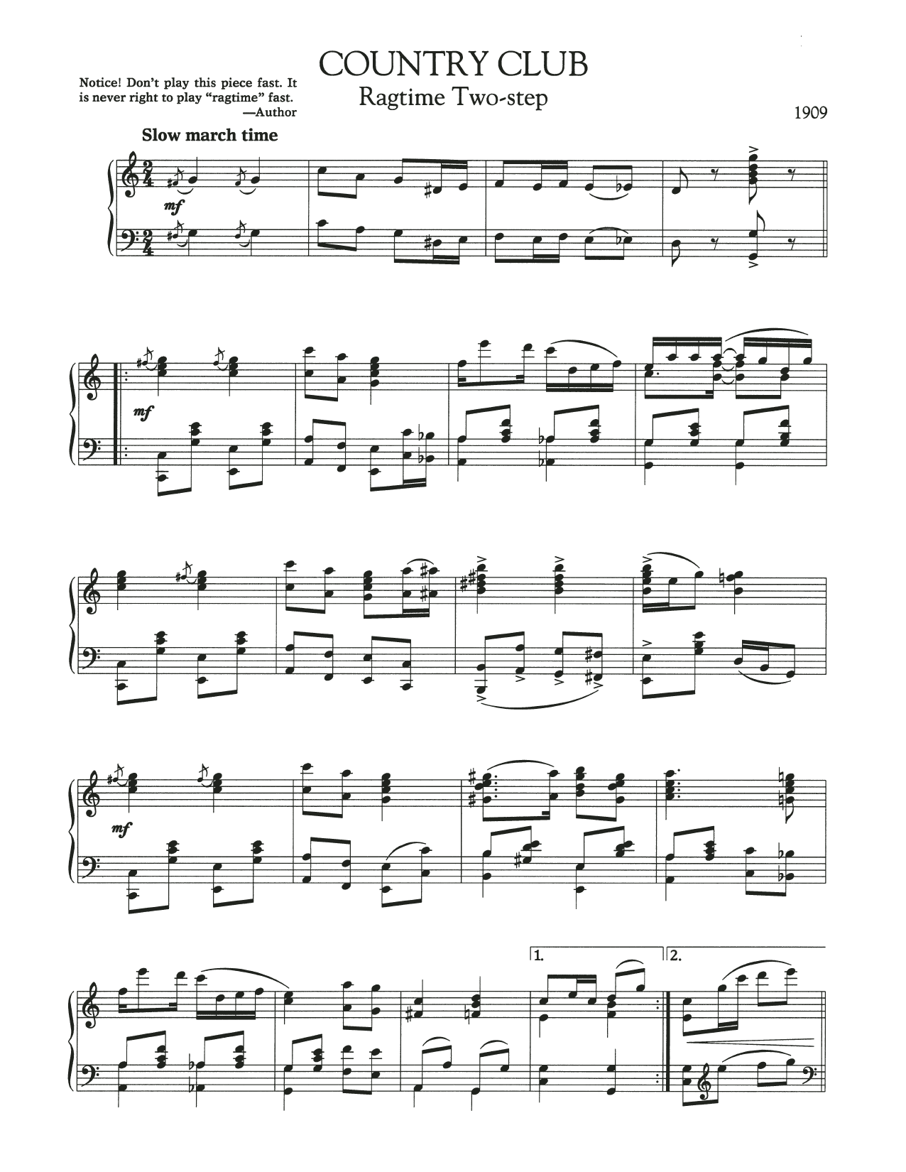 Scott Joplin Country Club sheet music notes and chords. Download Printable PDF.