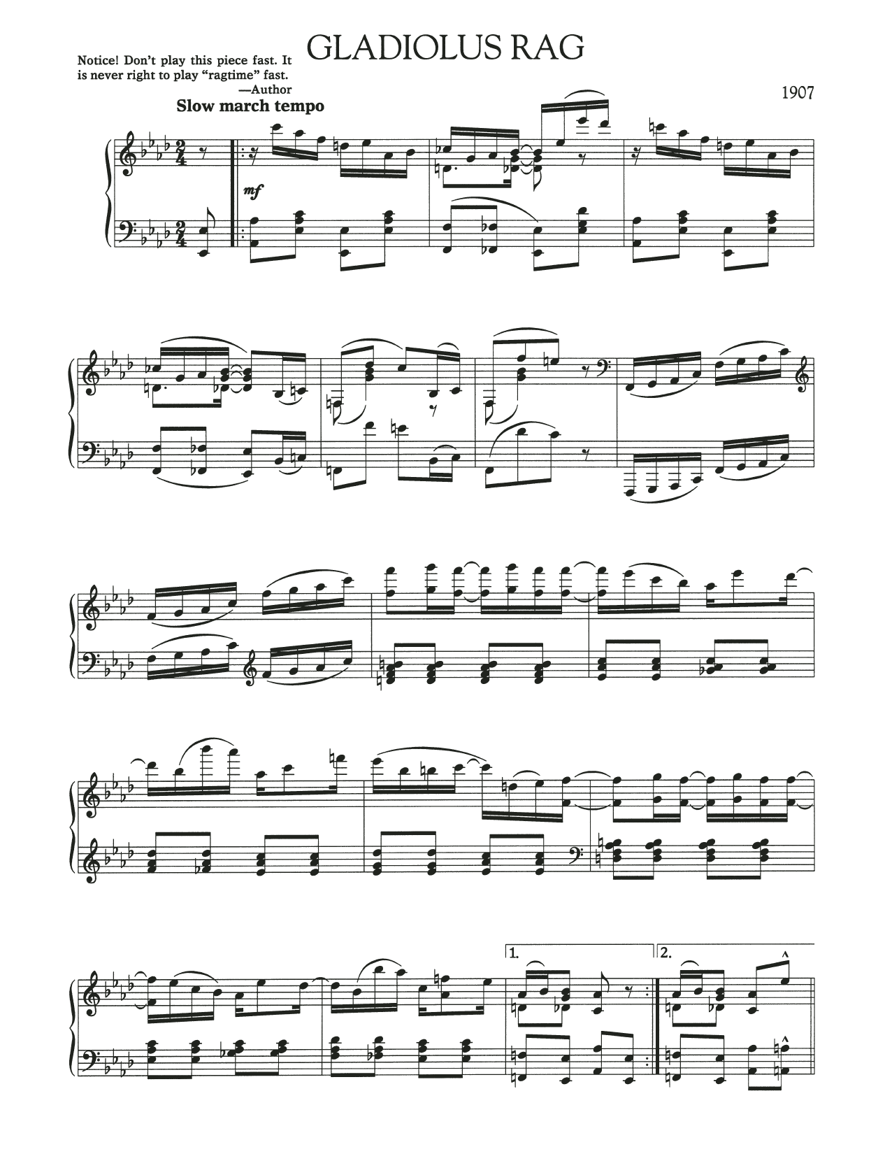 Scott Joplin Gladiolus Rag sheet music notes and chords. Download Printable PDF.