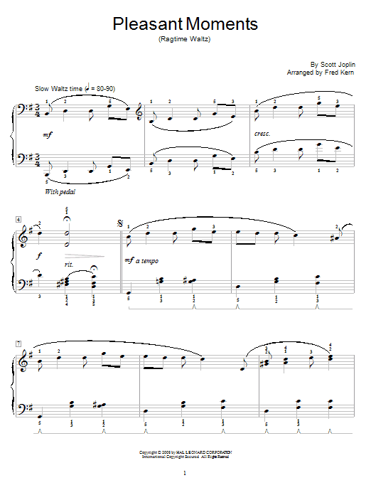 Scott Joplin Pleasant Moments sheet music notes and chords. Download Printable PDF.