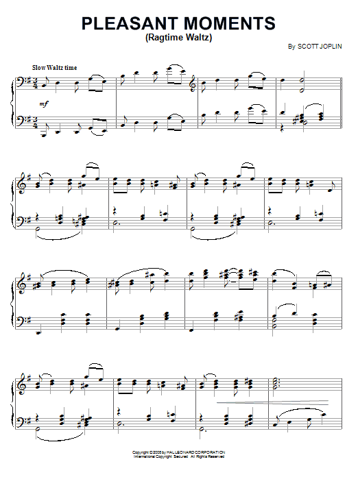 Learn to play Scott Joplin Pleasant Moments (Ragtime Waltz) sheet music for Piano Solo in minutes. Price: 6.9900$ Scott Joplin Pleasant Moments (Ragtime Waltz) sheet music notes and chords. Download Printable PDF.