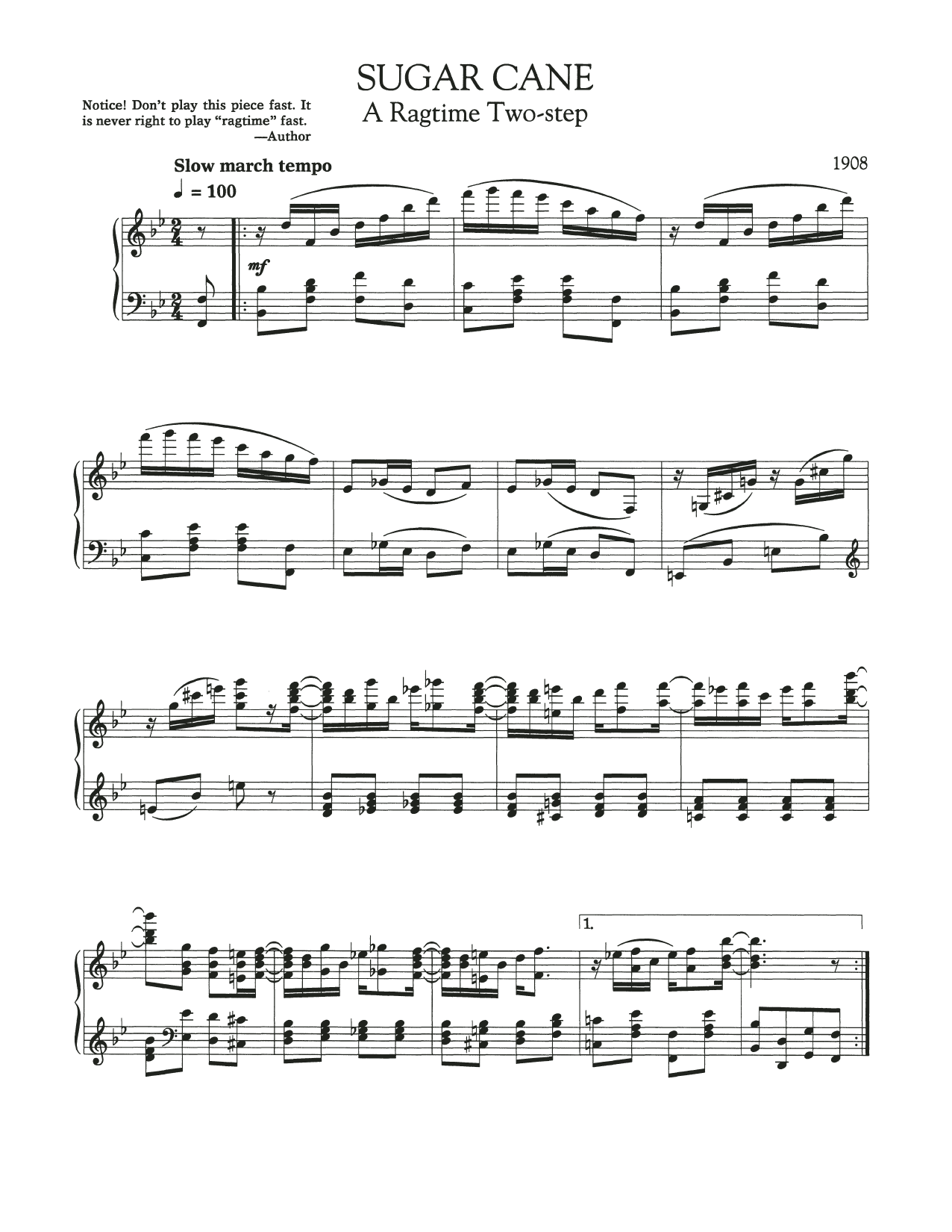 Scott Joplin Sugar Cane Rag sheet music notes and chords. Download Printable PDF.