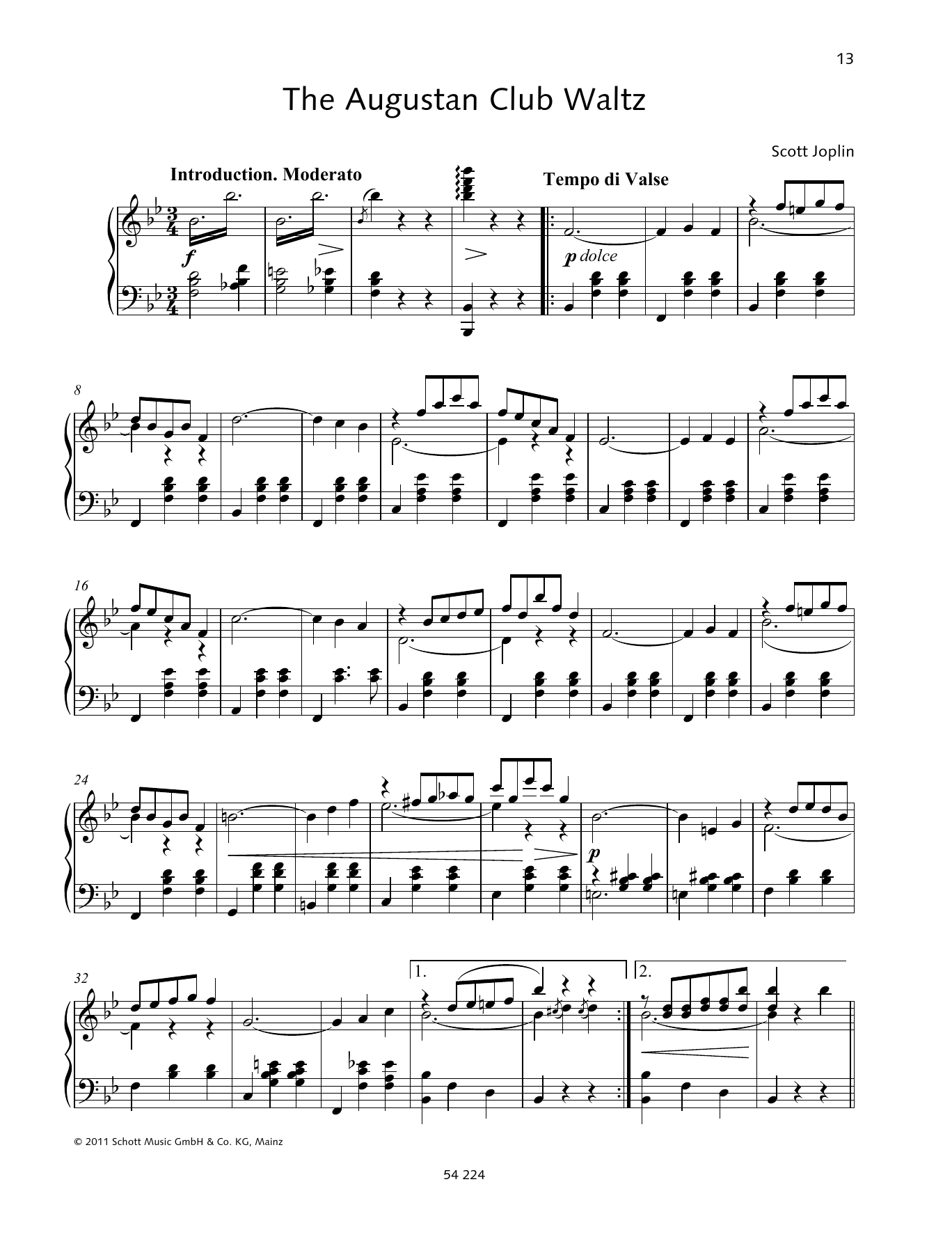 Scott Joplin The Augustan Club Waltz sheet music notes and chords arranged for Piano Solo