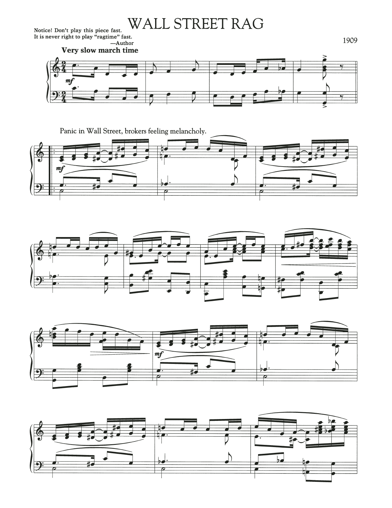 Scott Joplin Wall Street Rag sheet music notes and chords. Download Printable PDF.