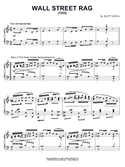 Learn to play Scott Joplin Wall Street Rag (1909) sheet music for Piano Solo in minutes. Scott Joplin Wall Street Rag (1909) sheet music notes and chords. Download Printable PDF.