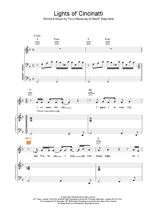 Scott Walker Lights of Cincinatti sheet music notes and chords. Download Printable PDF.
