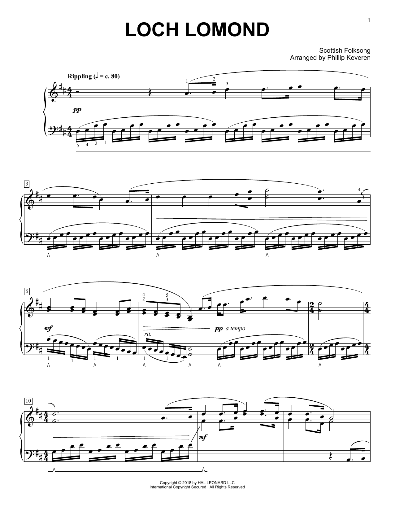 Scottish Folksong Loch Lomond Classical Version Arr Phillip Keveren Sheet Music Pdf Notes Chords Folk Score Piano Solo Download Printable Sku 255048