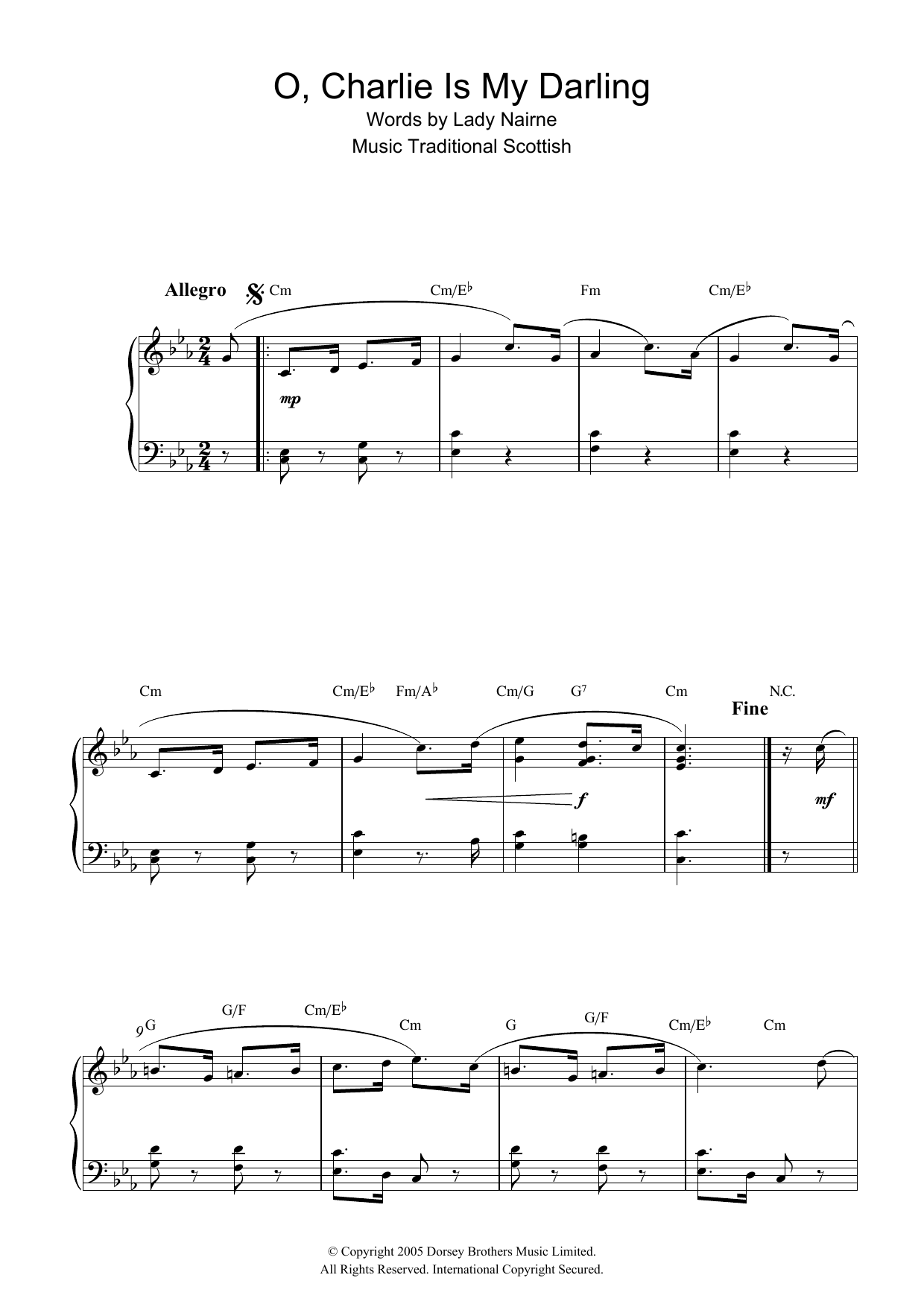 Scottish Folksong O, Charlie Is My Darling sheet music notes and chords. Download Printable PDF.