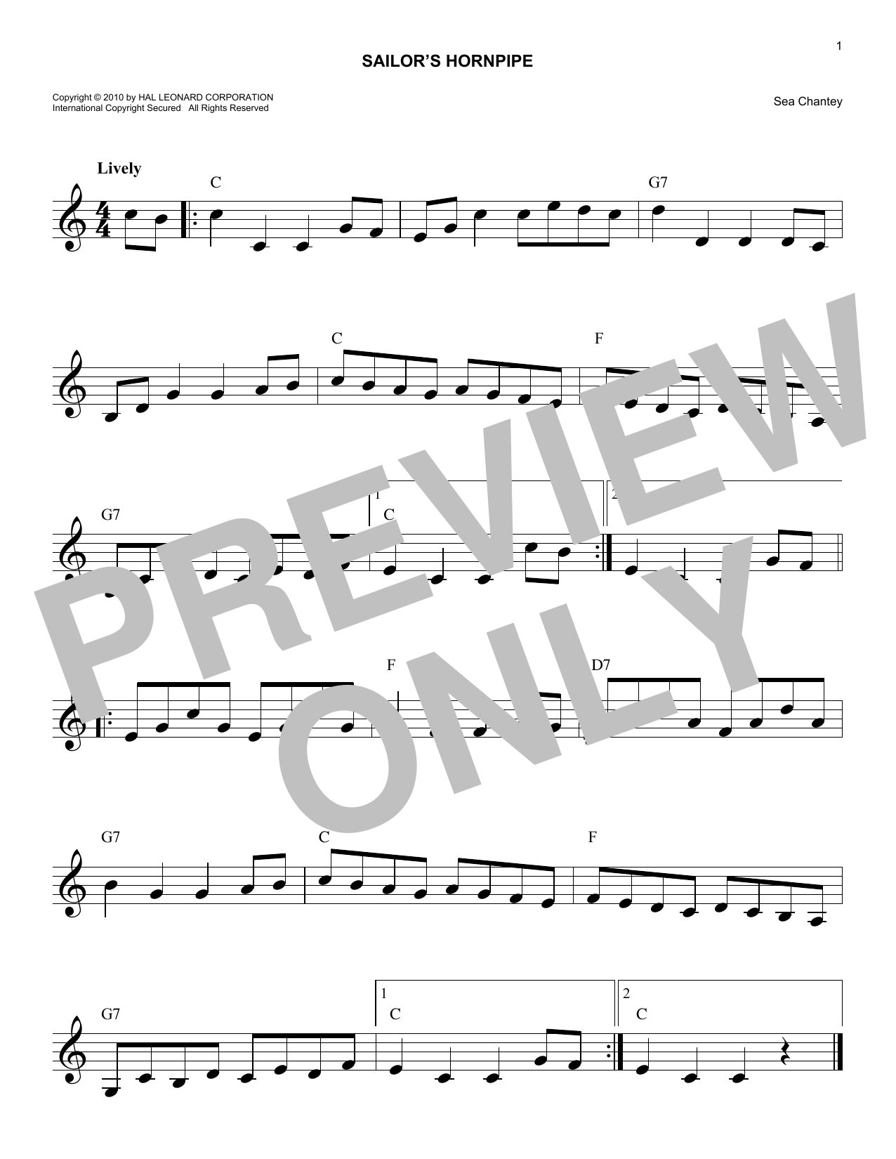 Traditional The Sailor's Hornpipe sheet music notes and chords. Download Printable PDF.