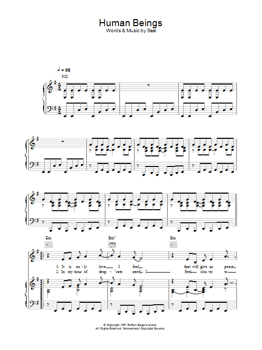 Seal Human Beings sheet music notes and chords. Download Printable PDF.