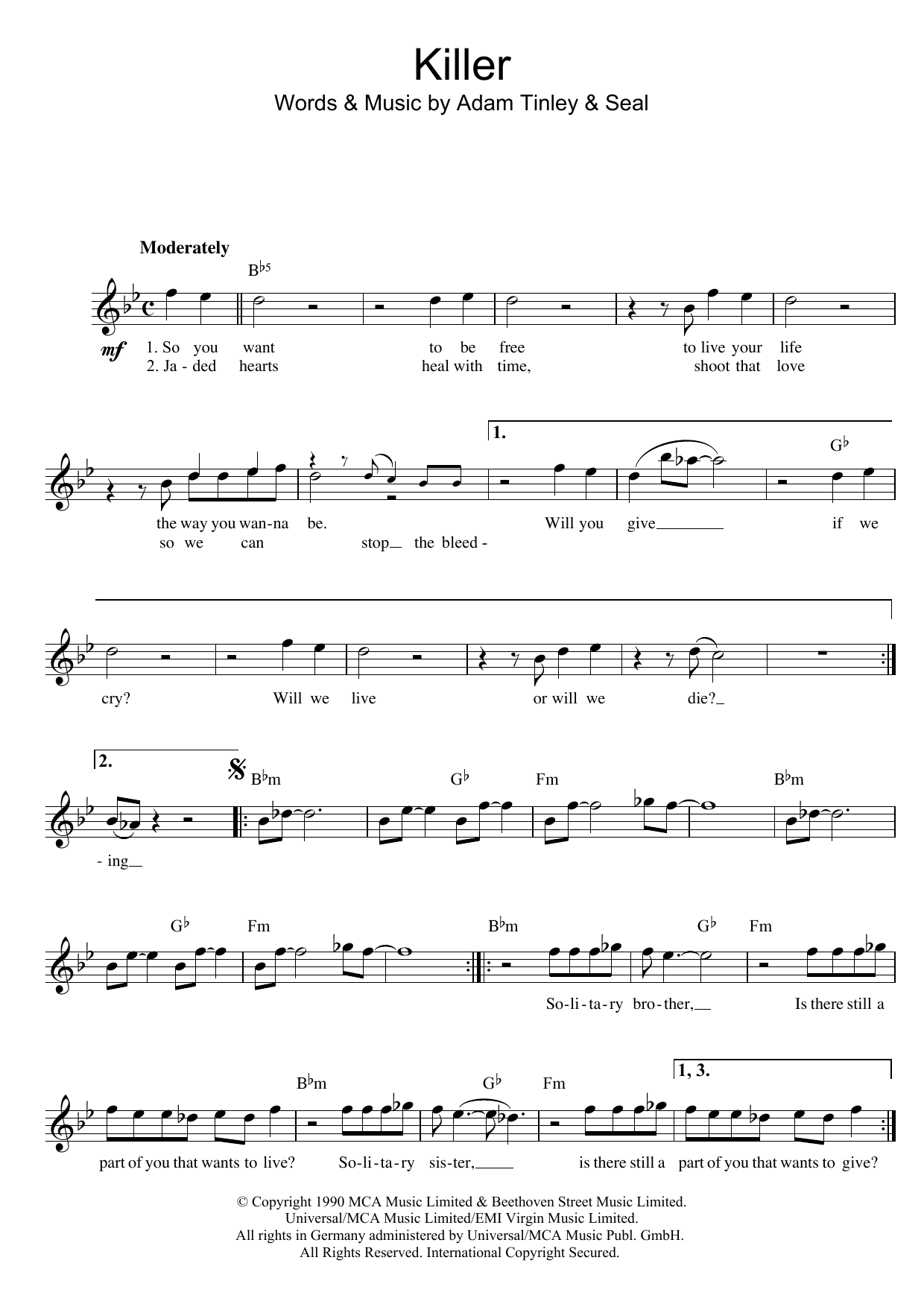 Seal Killer sheet music notes and chords. Download Printable PDF.