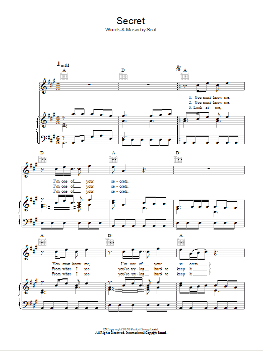 Seal Secret sheet music notes and chords. Download Printable PDF.