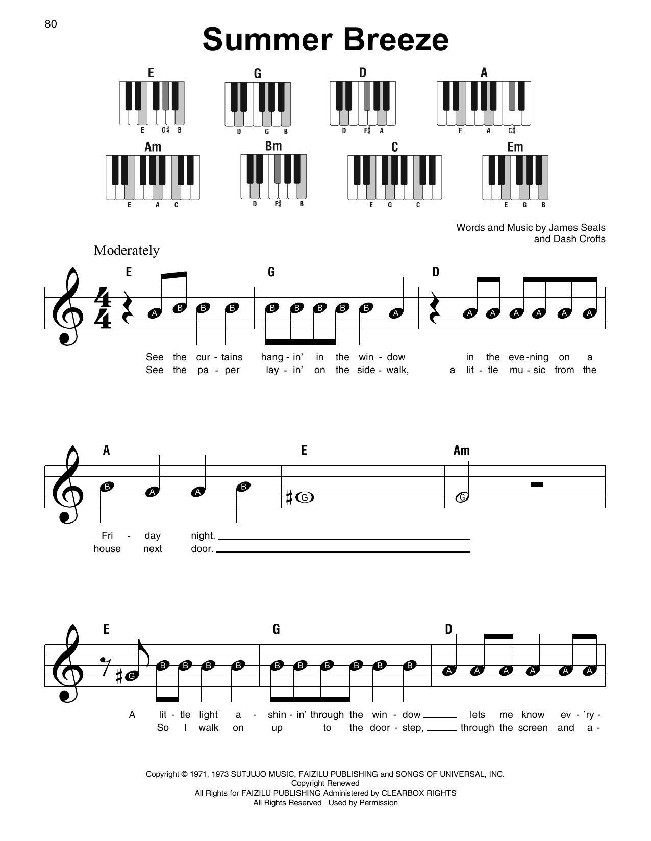 Seals & Crofts Summer Breeze sheet music notes and chords. Download Printable PDF.