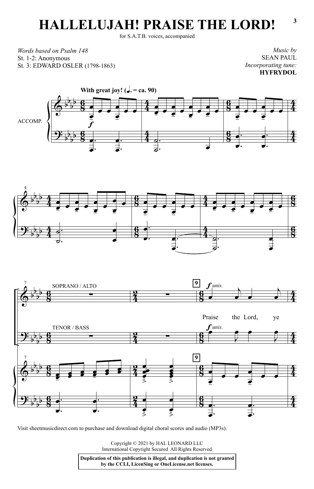 Learn to play Sean Paul Hallelujah! Praise The Lord! sheet music for SATB Choir in minutes. Price: 3.9900$ Sean Paul Hallelujah! Praise The Lord! sheet music notes and chords arranged for SATB Choir