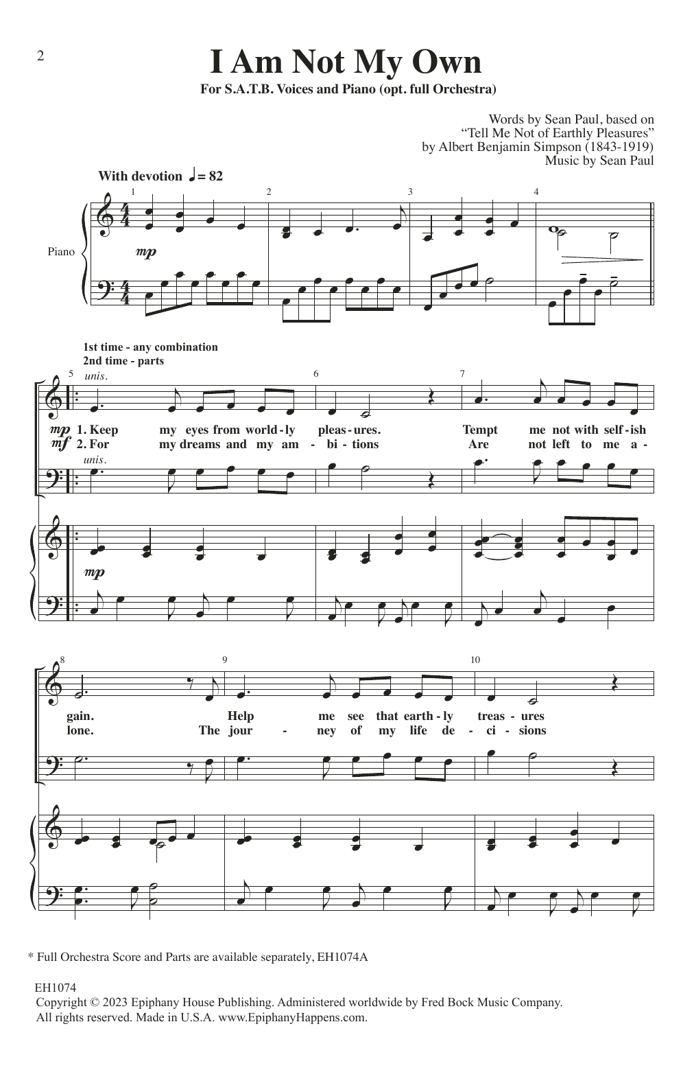 Learn to play Sean Paul I Am Not My Own sheet music for SATB Choir in minutes. Price: 3.9900$ Sean Paul I Am Not My Own sheet music notes and chords arranged for SATB Choir