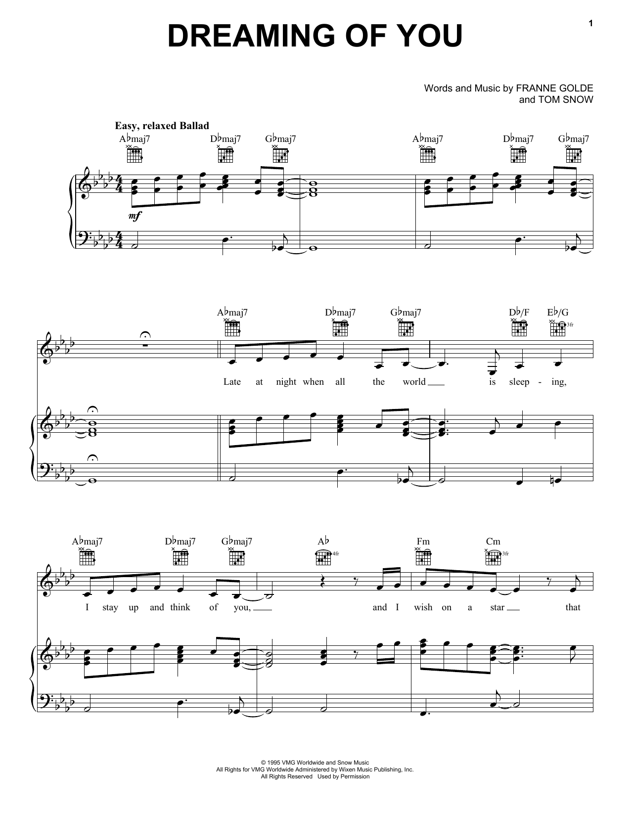 Selena dreaming of you sheet music chords for piano vocal guitar