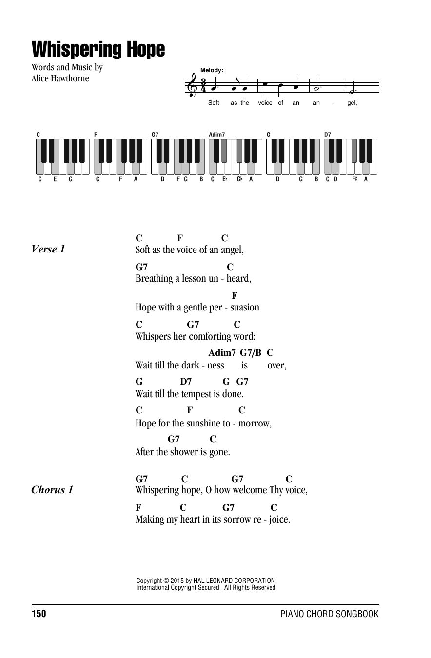 Septimus Winner Whispering Hope sheet music notes and chords. Download Printable PDF.