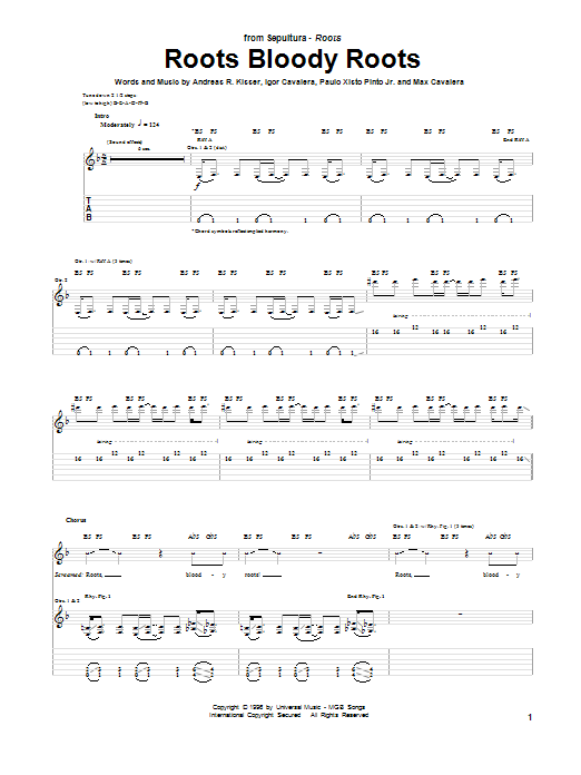 Sepultura Roots Bloody Roots sheet music notes and chords. Download Printable PDF.