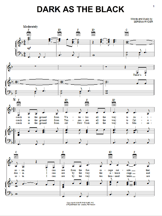 Learn to play Serena Ryder Dark As The Black sheet music for Piano, Vocal & Guitar (Right-Hand Melody) in minutes. Serena Ryder Dark As The Black sheet music notes and chords. Download Printable PDF.