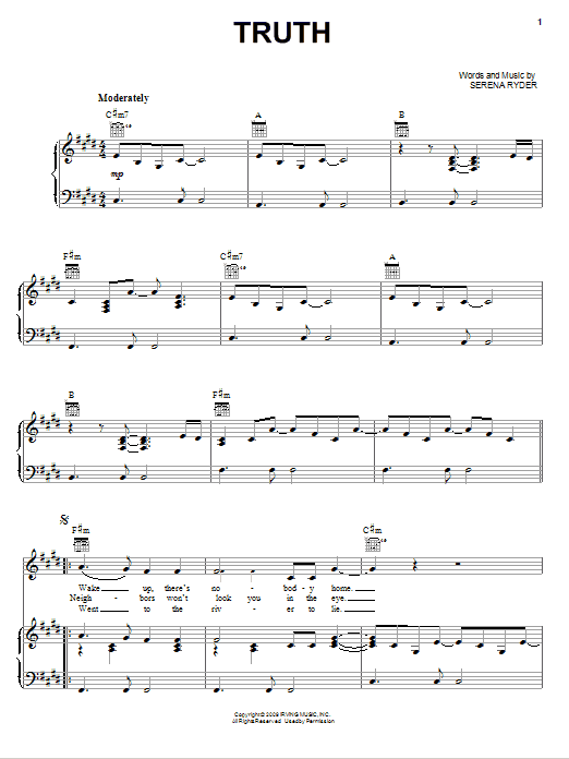 Serena Ryder Truth sheet music notes and chords. Download Printable PDF.