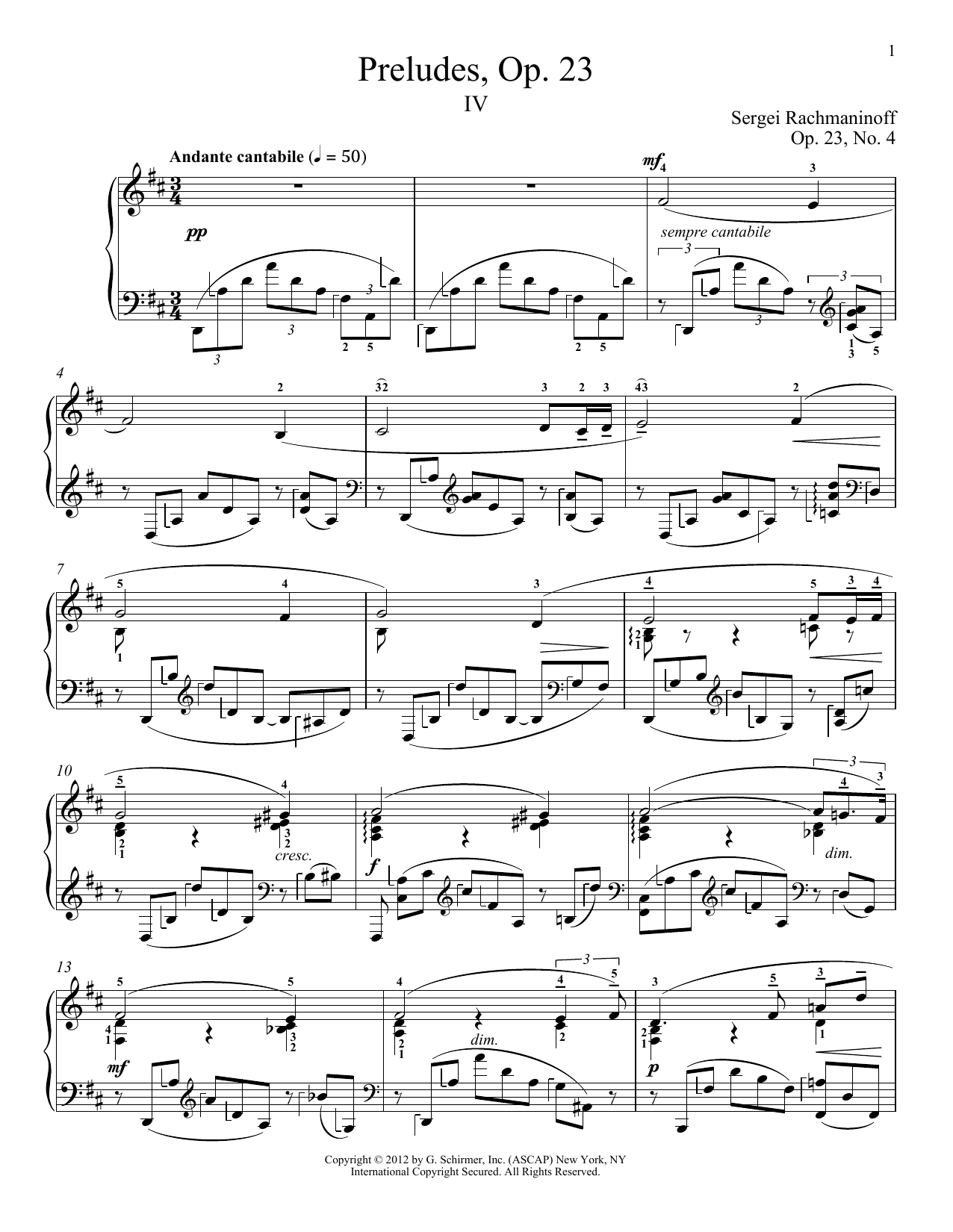 Sergei Rachmaninoff Prelude In D Major, Op. 23, No. 4 sheet music notes and chords. Download Printable PDF.