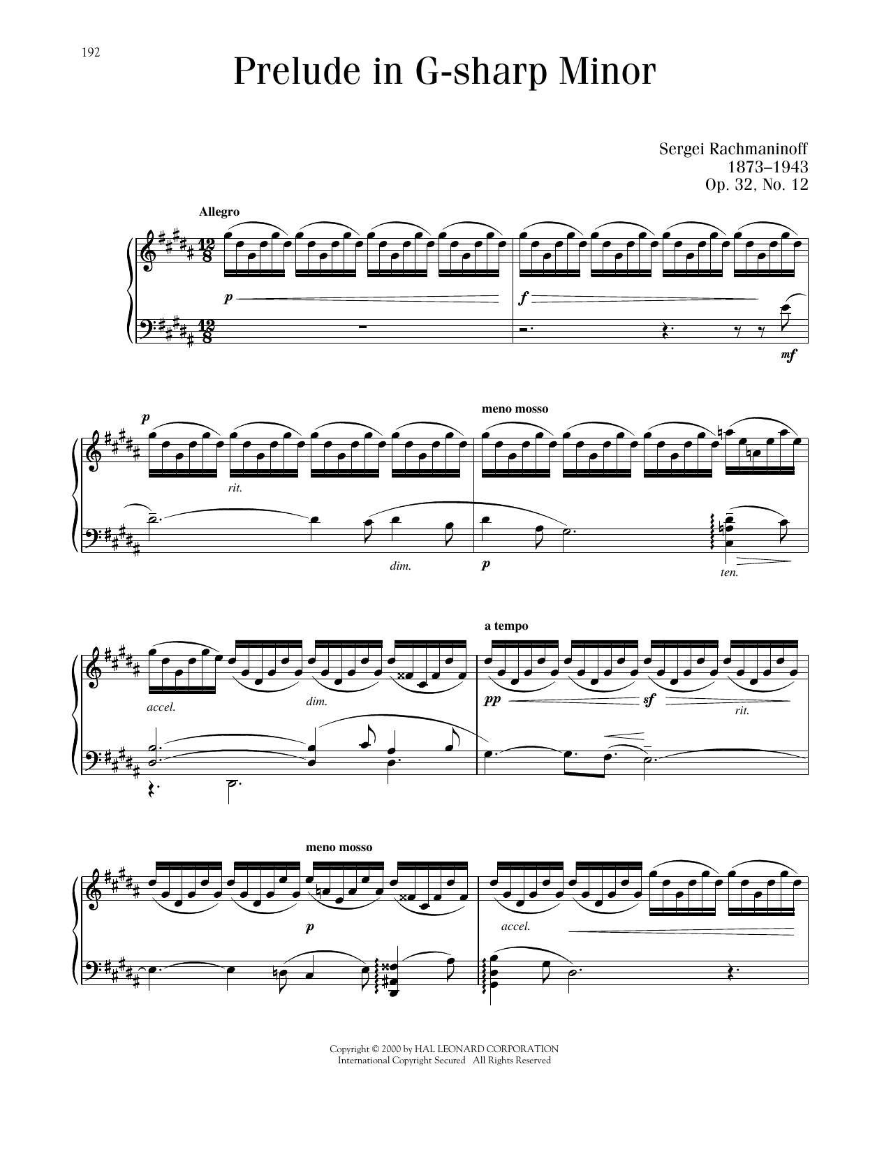 Sergei Rachmaninoff Prelude In G-Sharp Minor, Op. 32, No. 12 sheet music notes and chords. Download Printable PDF.