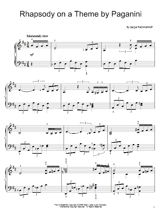 Sergei Rachmaninoff Rhapsody On A Theme Of Paganini, Variation XVIII sheet music notes and chords. Download Printable PDF.