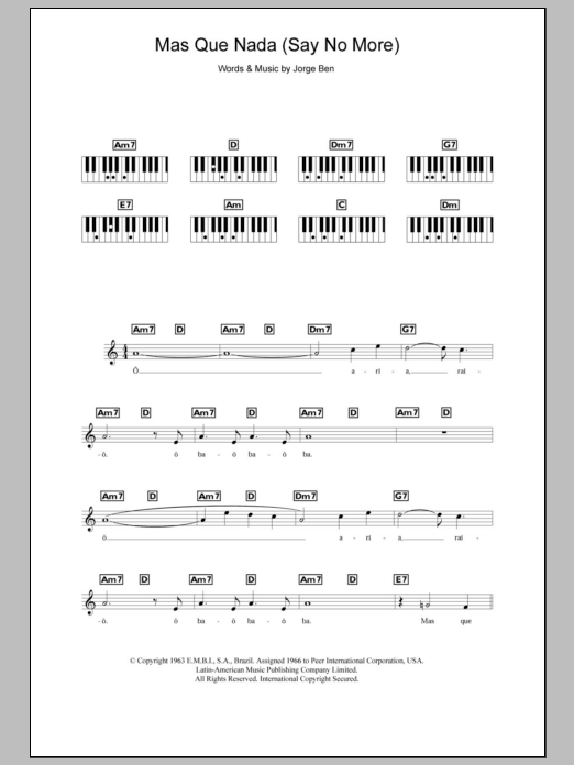 Sergio Mendes Mas Que Nada (Say No More) sheet music notes and chords. Download Printable PDF.