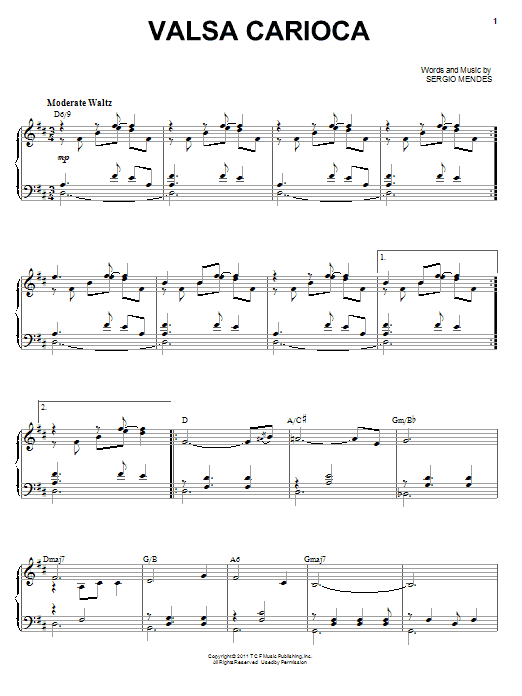 Learn to play Sergio Mendes Valsa Carioca sheet music for Piano, Vocal & Guitar (Right-Hand Melody) in minutes. Sergio Mendes Valsa Carioca sheet music notes and chords. Download Printable PDF.