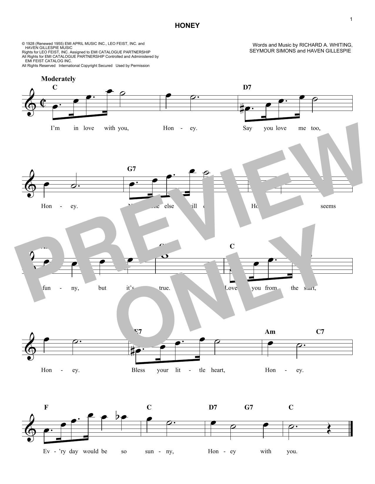 Seymour Simons Honey sheet music notes and chords. Download Printable PDF.