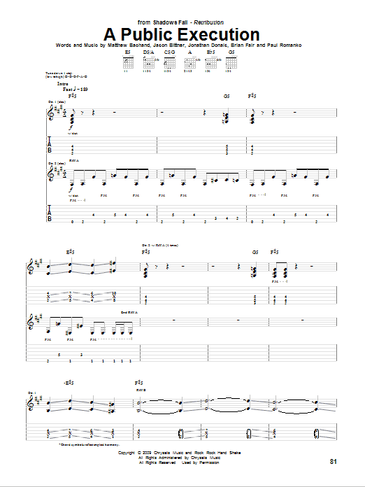 Shadows Fall A Public Execution sheet music notes and chords. Download Printable PDF.