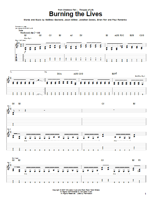 Learn to play Shadows Fall Burning The Lives sheet music for Guitar Tab in minutes. Price: 7.8900$ Shadows Fall Burning The Lives sheet music notes and chords arranged for Guitar Tab