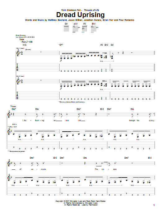 Shadows Fall Dread Uprising sheet music notes and chords. Download Printable PDF.