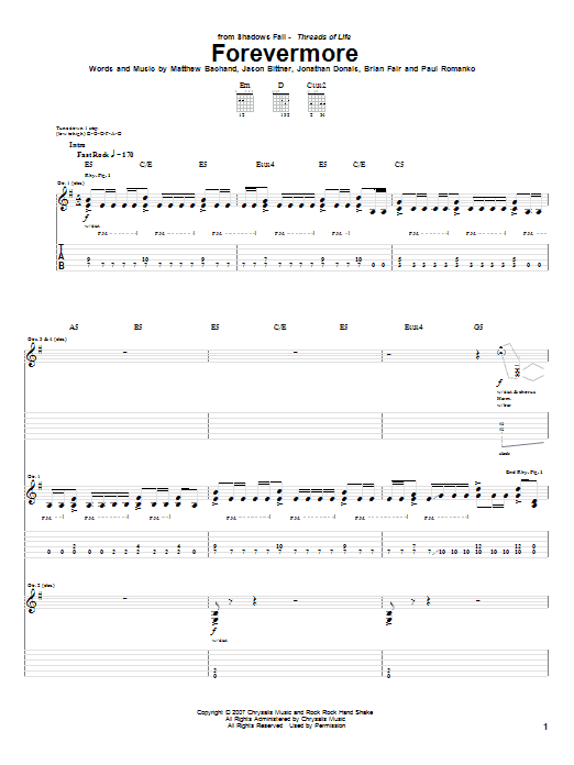 Shadows Fall Forevermore sheet music notes and chords. Download Printable PDF.