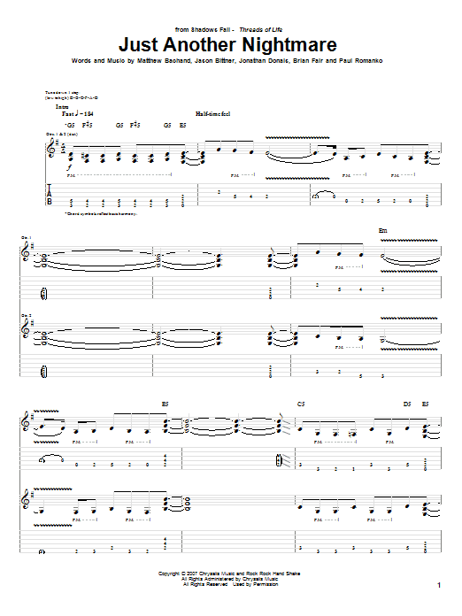 Shadows Fall Just Another Nightmare sheet music notes and chords. Download Printable PDF.