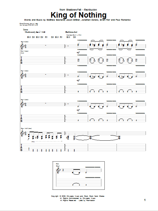 Shadows Fall King Of Nothing sheet music notes and chords. Download Printable PDF.