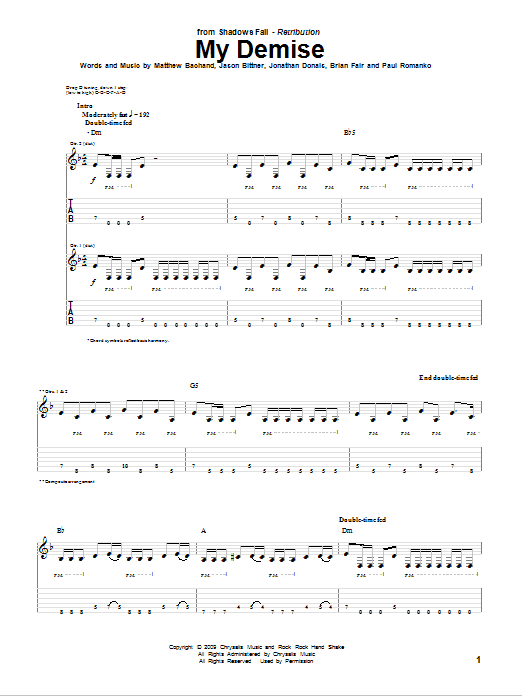 Shadows Fall My Demise sheet music notes and chords. Download Printable PDF.