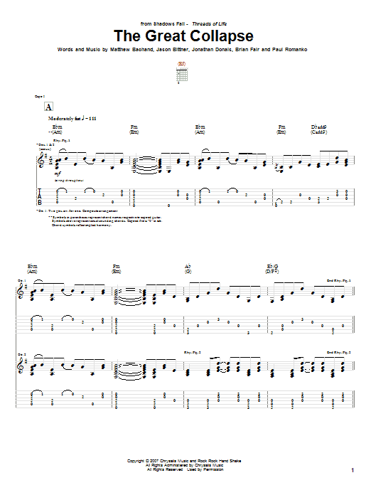 Learn to play Shadows Fall The Great Collapse sheet music for Guitar Tab in minutes. Price: 7.8900$ Shadows Fall The Great Collapse sheet music notes and chords arranged for Guitar Tab