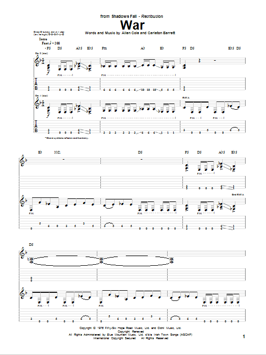 Shadows Fall War sheet music notes and chords. Download Printable PDF.