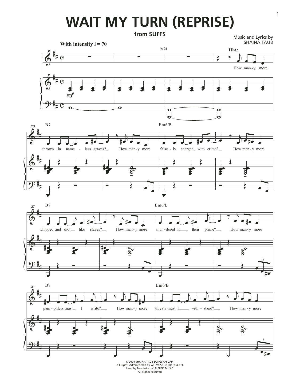 Shaina Taub Wait My Turn (Reprise) (from Suffs) sheet music notes and chords. Download Printable PDF.