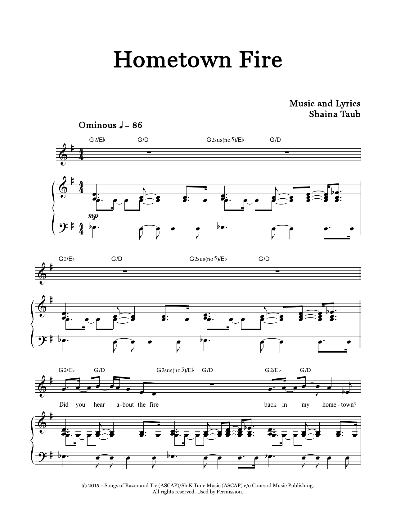 Shaina Taub Hometown Fire sheet music notes and chords. Download Printable PDF.