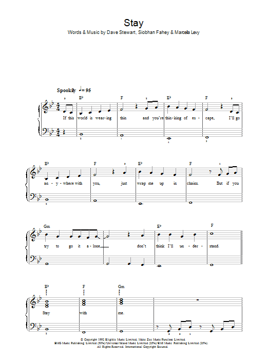 Shakespears Sister Stay sheet music notes and chords. Download Printable PDF.