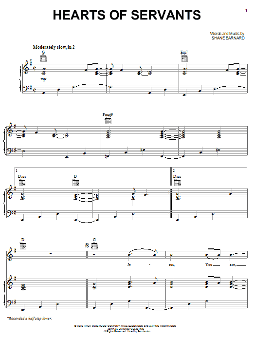 Shane & Shane Hearts Of Servants sheet music notes and chords. Download Printable PDF.