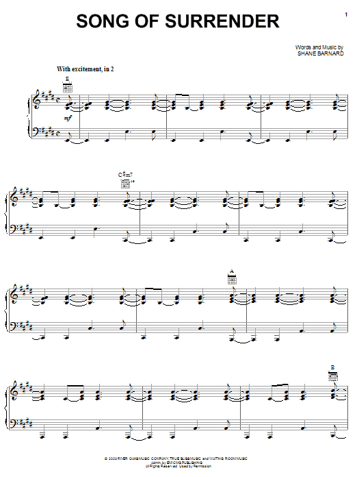 Shane & Shane Song Of Surrender sheet music notes and chords. Download Printable PDF.